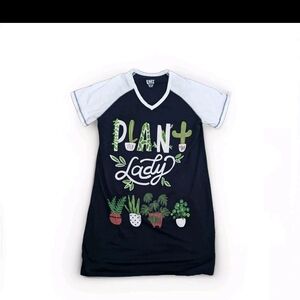 Lazy One Plant Lady Sleep Shirt Nightgown - Navy & White Woman's Size S/M